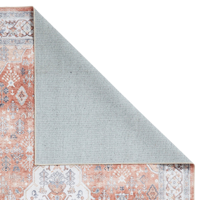 Washable Tabriz H1156 Traditional Vintage Distressed Medallion Border Polyester Flatweave Terracotta Rug-Think Rugs-Rug Love - The Most Loved Rug Store