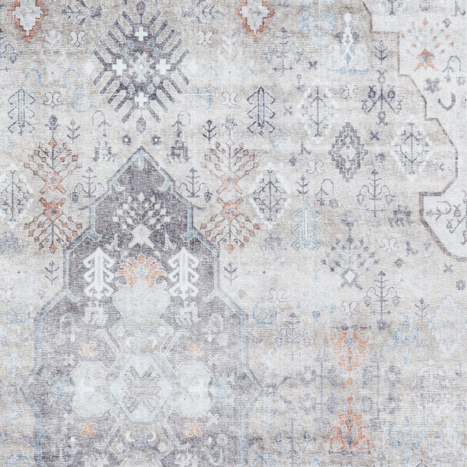 Washable Tabriz H1156 Traditional Vintage Distressed Medallion Border Textured Lightweight Printed Polyester Flatweave Beige Rug-Think Rugs-Rug Love - The Most Loved Rug Store