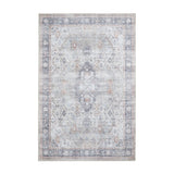 Washable Tabriz H1156 Traditional Vintage Distressed Medallion Border Textured Lightweight Printed Polyester Flatweave Beige Rug