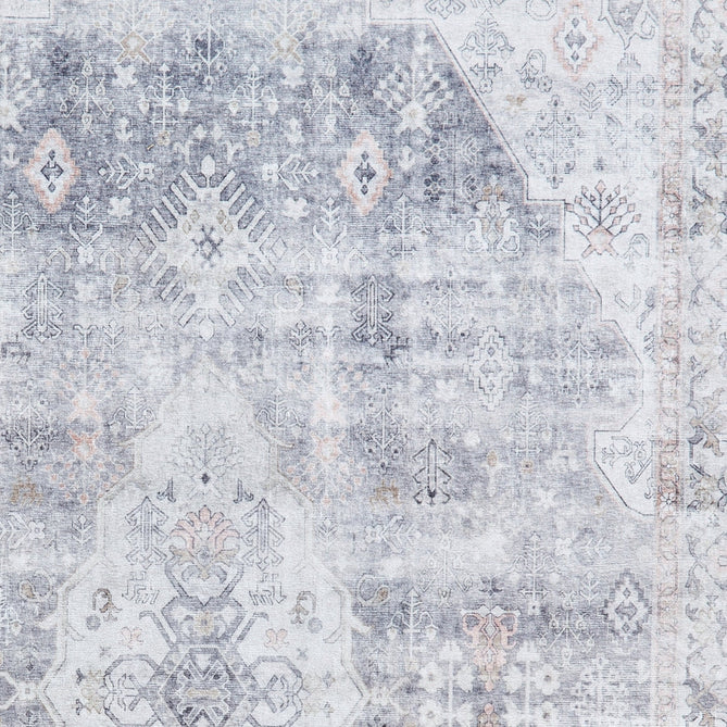 Washable Tabriz H1156 Traditional Vintage Distressed Medallion Border Textured Lightweight Printed Polyester Flatweave Grey Rug-Think Rugs-Rug Love - The Most Loved Rug Store