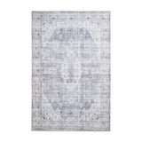 Washable Tabriz H1156 Traditional Vintage Distressed Medallion Border Textured Lightweight Printed Polyester Flatweave Grey Rug