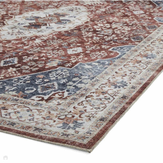 Washable Tabriz H1156 Traditional Vintage Distressed Medallion Border Textured Lightweight Printed Polyester Flatweave Red Rug-Think Rugs-Rug Love - The Most Loved Rug Store