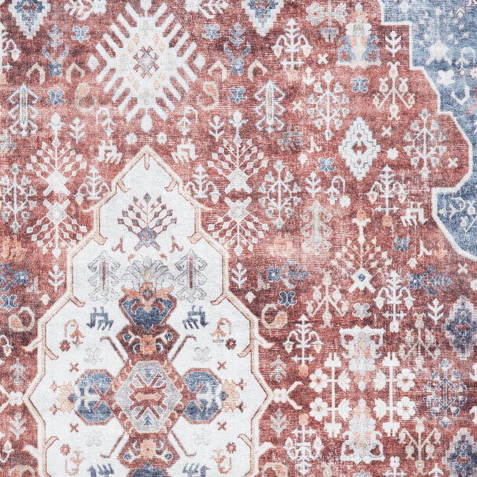 Washable Tabriz H1156 Traditional Vintage Distressed Medallion Border Textured Lightweight Printed Polyester Flatweave Red Rug-Think Rugs-Rug Love - The Most Loved Rug Store