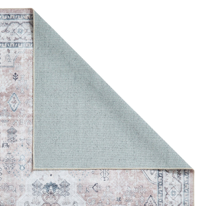 Washable Tabriz H1156 Traditional Vintage Distressed Medallion Border Textured Lightweight Printed Polyester Flatweave Rose Pink Rug-Think Rugs-Rug Love - The Most Loved Rug Store