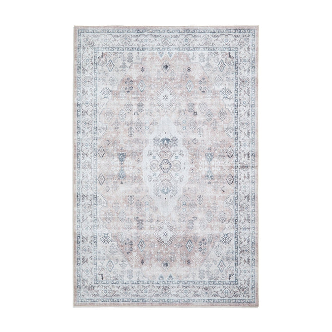 Washable Tabriz H1156 Traditional Vintage Distressed Medallion Border Textured Lightweight Printed Polyester Flatweave Rose Pink Rug-Think Rugs-Rug Love - The Most Loved Rug Store