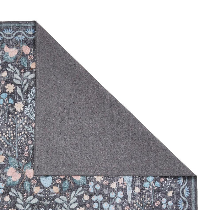 Washable Versailles H1373 Traditional Floral Border Distressed Soft Digitally Printed Lightweight Textured Polyester Flatweave Charcoal Black/Midnight Blue/Steel Blue/Powder Blue/Blush Pink Rug-Think Rugs-Rug Love - The Most Loved Rug Store
