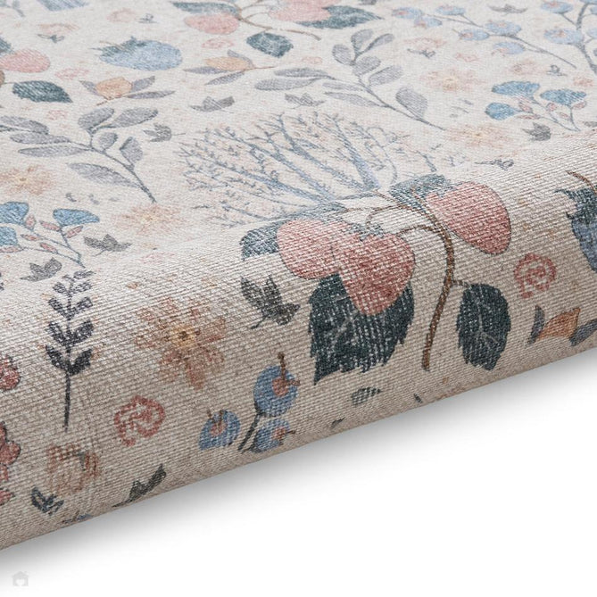 Washable Versailles H1373 Traditional Floral Border Distressed Soft Digitally Printed Lightweight Textured Polyester Flatweave Warm Beige/Navy/Sky/Soft Gold/Blush Peach Rug-Think Rugs-Rug Love - The Most Loved Rug Store