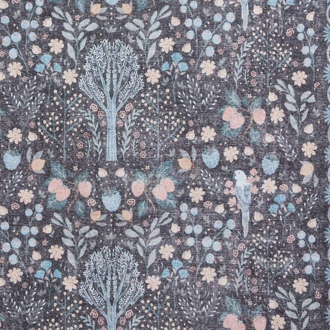 Washable Versailles H1373 Traditional Floral Distressed Border Soft Digitally Printed Lightweight Textured Polyester Flatweave Black/Blue Rug-Think Rugs-Rug Love - The Most Loved Rug Store