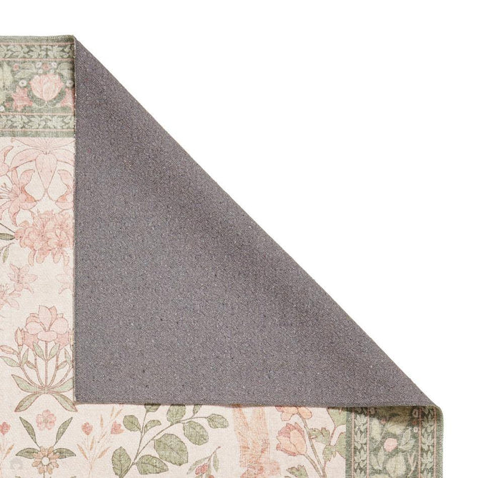 Washable Versailles H1423 Traditional Floral Border Distressed Soft Digitally Printed Lightweight Textured Polyester Flatweave Light Beige/Sage Green/Warm Rose Rug-Think Rugs-Rug Love - The Most Loved Rug Store