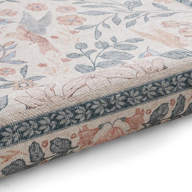 Washable Versailles H1423 Traditional Floral Border Distressed Soft Digitally Printed Lightweight Textured Polyester Flatweave Soft Beige/Powder Blue/Blush Pink Rug-Think Rugs-Rug Love - The Most Loved Rug Store