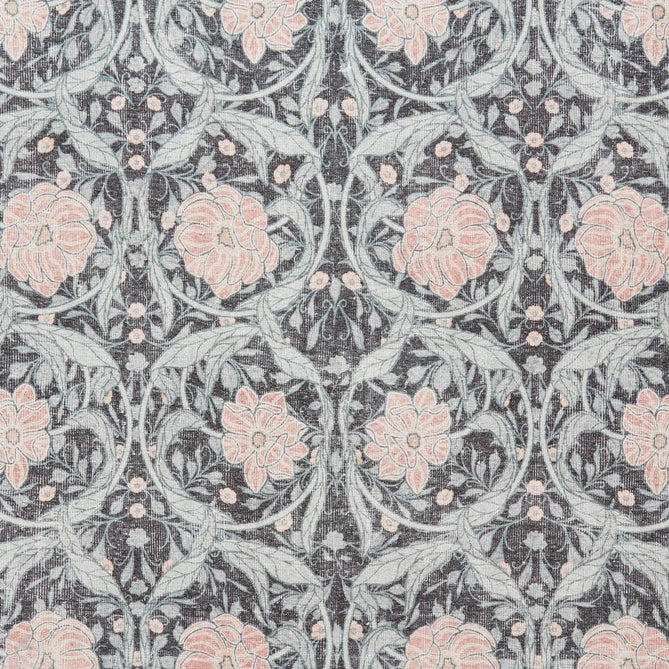 Washable Versailles H1424 Traditional Floral Border Distressed Soft Digitally Printed Lightweight Textured Polyester Flatweave Deep Dark Charcoal Blue/Slate Grey-Blue/Soft Blush Pink Rug-Think Rugs-Rug Love - The Most Loved Rug Store