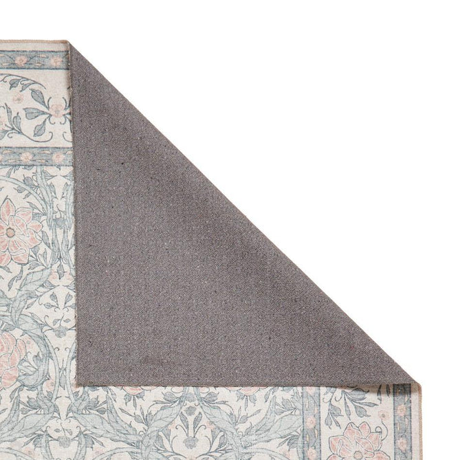 Washable Versailles H1424 Traditional Floral Border Distressed Soft Digitally Printed Lightweight Textured Polyester Flatweave Warm Beige/Muted Blue-Grey/Powder Blue/Blush Pink Rug-Think Rugs-Rug Love - The Most Loved Rug Store