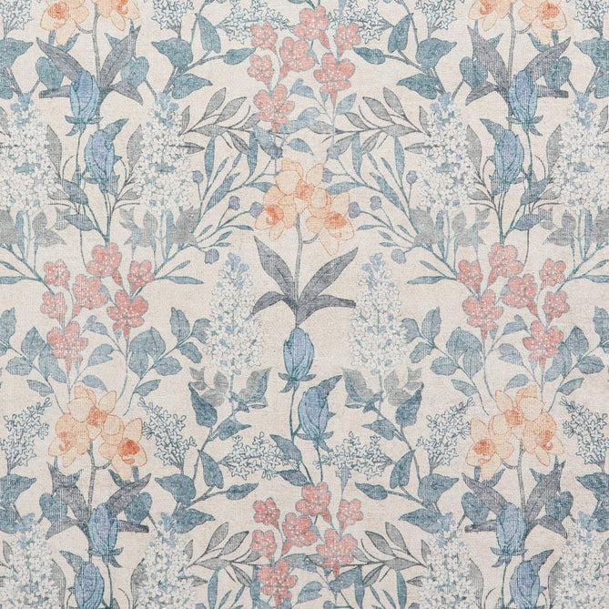 Washable Versailles H1425 Traditional Floral Border Distressed Soft Digitally Printed Lightweight Textured Polyester Flatweave Warm Beige/Muted Sky Blue Rug-Think Rugs-Rug Love - The Most Loved Rug Store