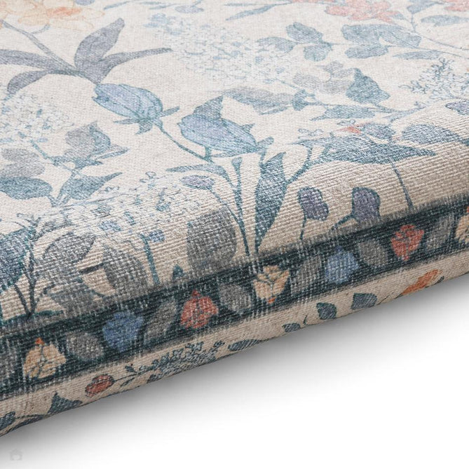 Washable Versailles H1425 Traditional Floral Border Distressed Soft Digitally Printed Lightweight Textured Polyester Flatweave Warm Beige/Muted Sky Blue Rug-Think Rugs-Rug Love - The Most Loved Rug Store