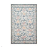 Washable Versailles H1425 Traditional Floral Distressed Border Soft Digitally Printed Lightweight Textured Polyester Flatweave Beige/Blue Rug