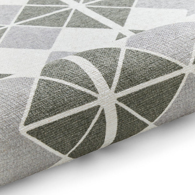 Washable Victoria H1184 Modern Vintage Diamond Grid Triangular Tessellation Lightweight Printed Polyester Flatweave Grey/Green Rug-Think Rugs-Rug Love - The Most Loved Rug Store