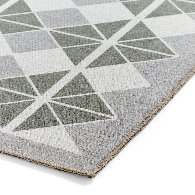 Washable Victoria H1184 Modern Vintage Diamond Grid Triangular Tessellation Lightweight Printed Polyester Flatweave Grey/Green Rug-Think Rugs-Rug Love - The Most Loved Rug Store
