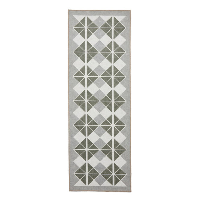 Washable Victoria H1184 Modern Vintage Diamond Grid Triangular Tessellation Lightweight Printed Polyester Flatweave Grey/Green Rug-Think Rugs-Rug Love - The Most Loved Rug Store