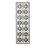 Washable Victoria H1184 Modern Vintage Diamond Grid Triangular Tessellation Lightweight Printed Polyester Flatweave Grey/Green Runner