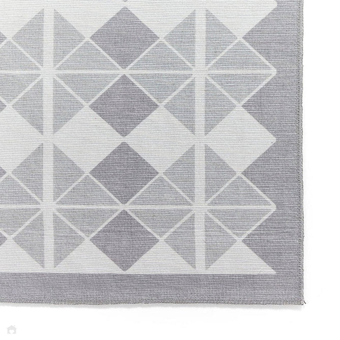 Washable Victoria H1184 Modern Vintage Diamond Grid Triangular Tessellation Lightweight Printed Polyester Flatweave Grey/Light Grey Runner-Think Rugs-Rug Love - The Most Loved Rug Store