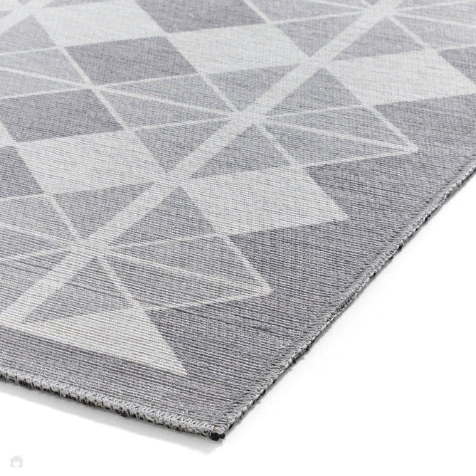 Washable Victoria H1184 Modern Vintage Diamond Grid Triangular Tessellation Lightweight Printed Polyester Flatweave Grey/Light Grey Runner-Think Rugs-Rug Love - The Most Loved Rug Store