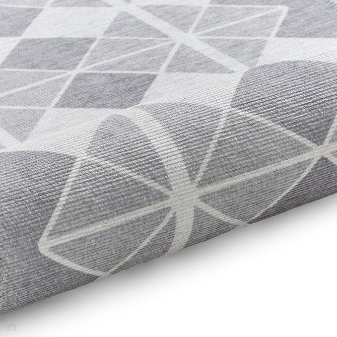 Washable Victoria H1184 Modern Vintage Diamond Grid Triangular Tessellation Lightweight Printed Polyester Flatweave Grey/Light Grey Runner-Think Rugs-Rug Love - The Most Loved Rug Store