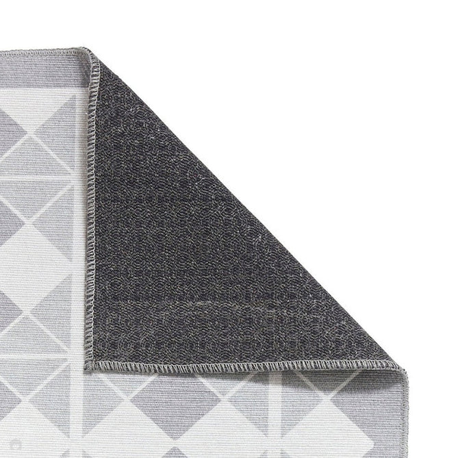 Washable Victoria H1184 Modern Vintage Diamond Grid Triangular Tessellation Lightweight Printed Polyester Flatweave Grey/Light Grey Runner-Think Rugs-Rug Love - The Most Loved Rug Store