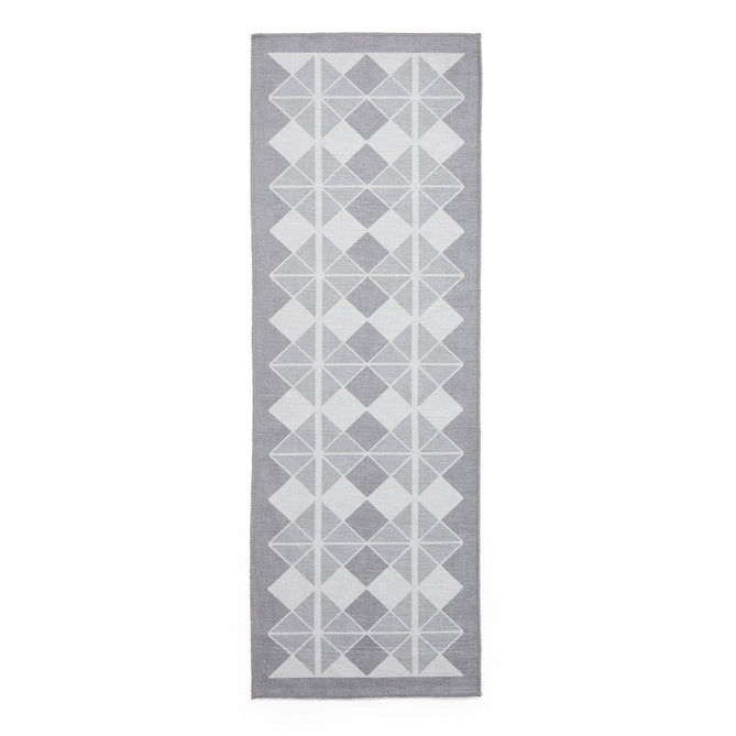 Washable Victoria H1184 Modern Vintage Diamond Grid Triangular Tessellation Lightweight Printed Polyester Flatweave Grey/Light Grey Runner-Think Rugs-Rug Love - The Most Loved Rug Store