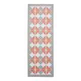 Washable Victoria H1184 Modern Vintage Diamond Grid Triangular Tessellation Lightweight Printed Polyester Flatweave Grey/Orange Rug