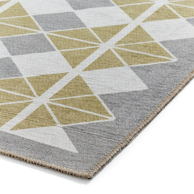Washable Victoria H1184 Modern Vintage Diamond Grid Triangular Tessellation Lightweight Printed Polyester Flatweave Grey/Yellow Runner-Think Rugs-Rug Love - The Most Loved Rug Store
