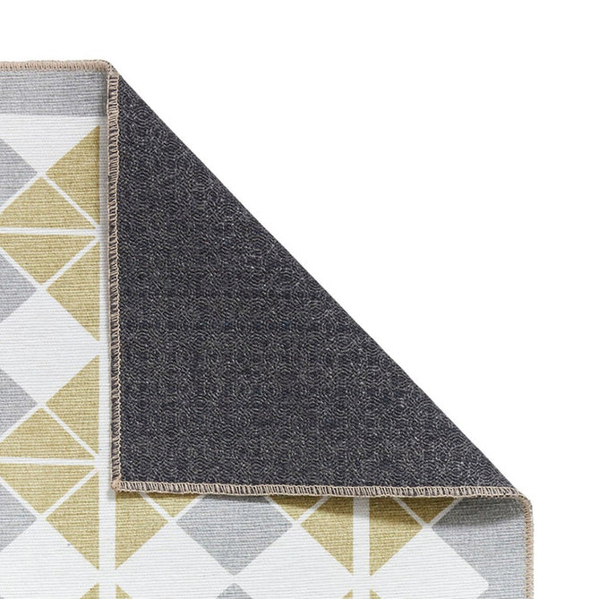 Washable Victoria H1184 Modern Vintage Diamond Grid Triangular Tessellation Lightweight Printed Polyester Flatweave Grey/Yellow Runner-Think Rugs-Rug Love - The Most Loved Rug Store