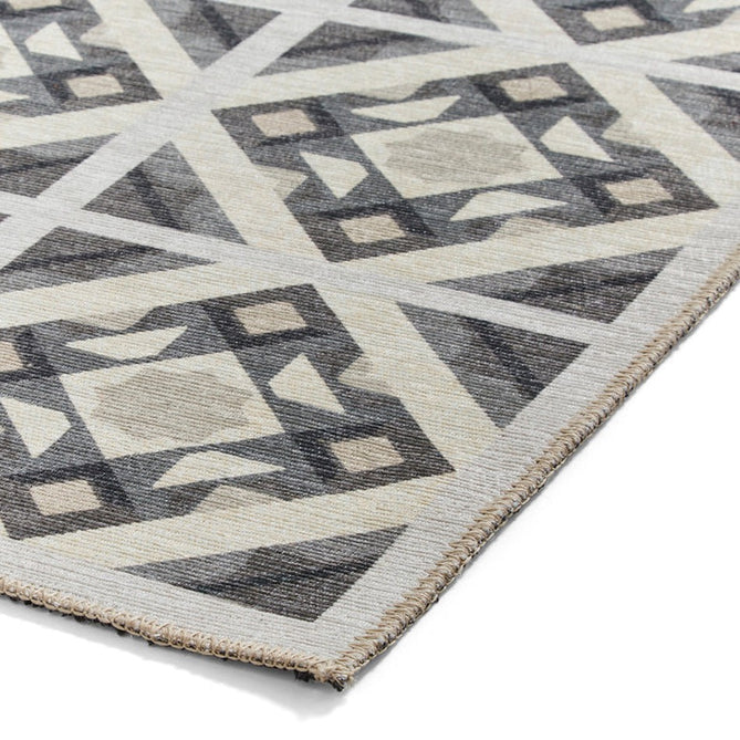 Washable Victoria H1187 Modern Vintage Diamond Tile Lattice Star Lightweight Printed Polyester Flatweave Grey/Beige Runner-Think Rugs-Rug Love - The Most Loved Rug Store