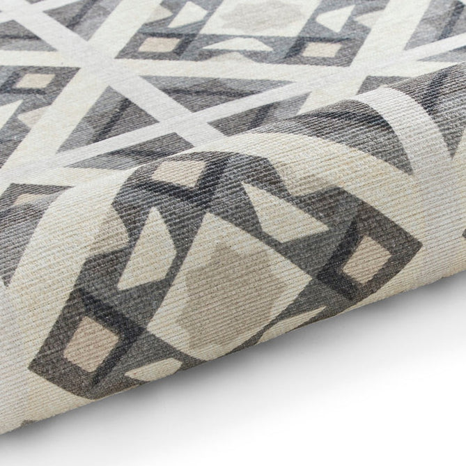 Washable Victoria H1187 Modern Vintage Diamond Tile Lattice Star Lightweight Printed Polyester Flatweave Grey/Beige Runner-Think Rugs-Rug Love - The Most Loved Rug Store
