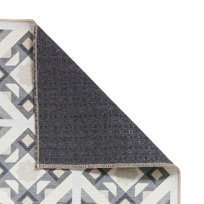 Washable Victoria H1187 Modern Vintage Diamond Tile Lattice Star Lightweight Printed Polyester Flatweave Grey/Beige Runner-Think Rugs-Rug Love - The Most Loved Rug Store