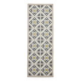 Washable Victoria H1187 Modern Vintage Diamond Tile Lattice Star Lightweight Printed Polyester Flatweave Grey/Yellow Runner