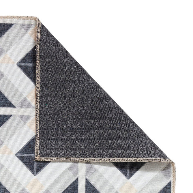 Washable Victoria H1190 Modern Vintage Geometric Diamond Tile Lightweight Printed Polyester Flatweave Grey/Beige Rug-Think Rugs-Rug Love - The Most Loved Rug Store