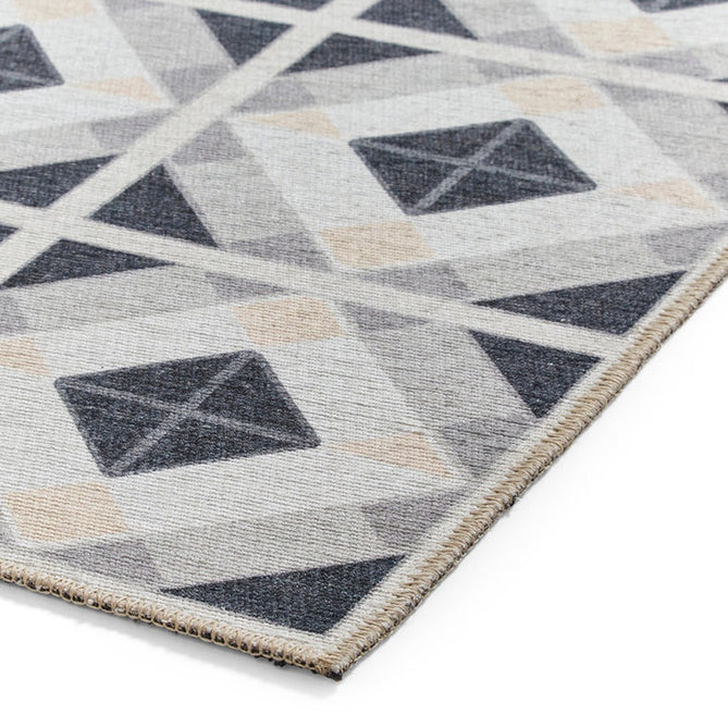 Washable Victoria H1190 Modern Vintage Geometric Diamond Tile Lightweight Printed Polyester Flatweave Grey/Beige Runner-Think Rugs-Rug Love - The Most Loved Rug Store