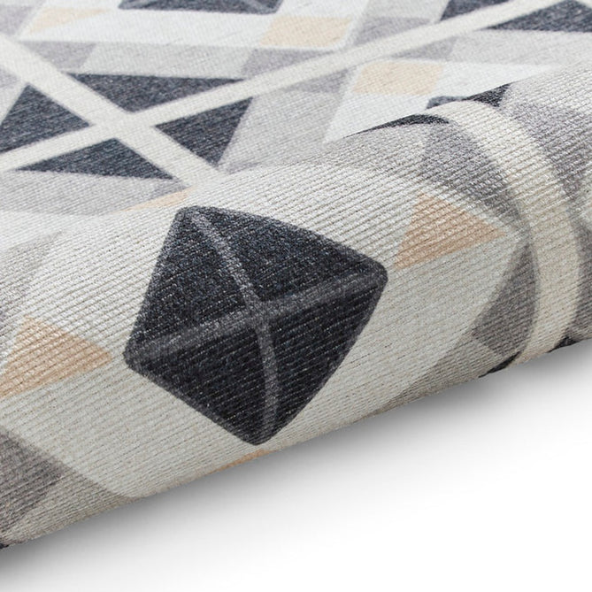 Washable Victoria H1190 Modern Vintage Geometric Diamond Tile Lightweight Printed Polyester Flatweave Grey/Beige Runner-Think Rugs-Rug Love - The Most Loved Rug Store