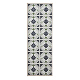 Washable Victoria H1190 Modern Vintage Geometric Diamond Tile Lightweight Printed Polyester Flatweave Grey/Green Rug
