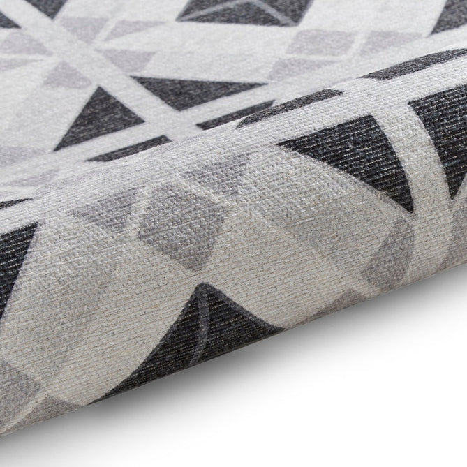 Washable Victoria H1190 Modern Vintage Geometric Diamond Tile Lightweight Printed Polyester Flatweave Grey/Light Grey Runner-Think Rugs-Rug Love - The Most Loved Rug Store