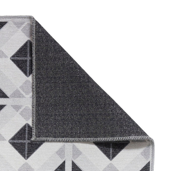 Washable Victoria H1190 Modern Vintage Geometric Diamond Tile Lightweight Printed Polyester Flatweave Grey/Light Grey Runner-Think Rugs-Rug Love - The Most Loved Rug Store
