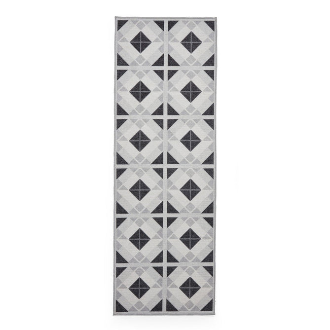 Washable Victoria H1190 Modern Vintage Geometric Diamond Tile Lightweight Printed Polyester Flatweave Grey/Light Grey Runner-Think Rugs-Rug Love - The Most Loved Rug Store