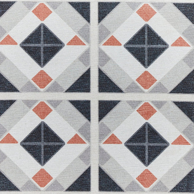 Washable Victoria H1190 Modern Vintage Geometric Diamond Tile Lightweight Printed Polyester Flatweave Grey/Orange Rug-Think Rugs-Rug Love - The Most Loved Rug Store