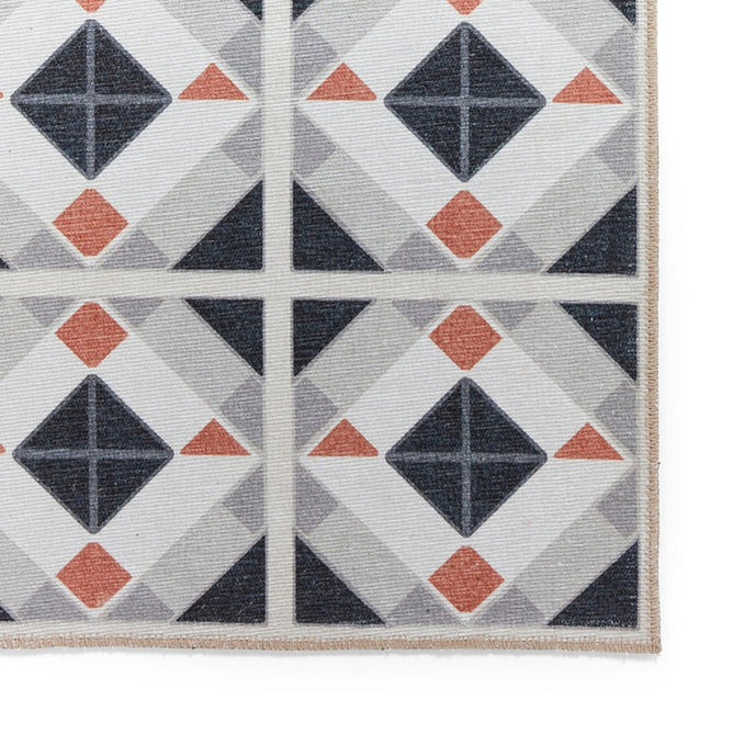 Washable Victoria H1190 Modern Vintage Geometric Diamond Tile Lightweight Printed Polyester Flatweave Grey/Orange Rug-Think Rugs-Rug Love - The Most Loved Rug Store