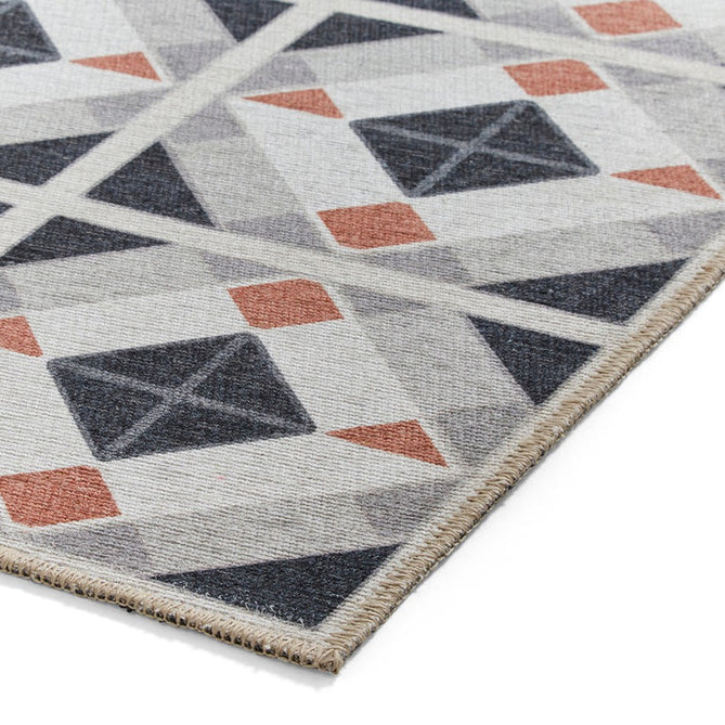 Washable Victoria H1190 Modern Vintage Geometric Diamond Tile Lightweight Printed Polyester Flatweave Grey/Orange Rug-Think Rugs-Rug Love - The Most Loved Rug Store