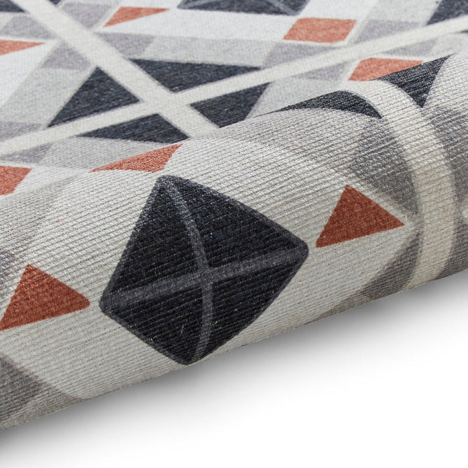 Washable Victoria H1190 Modern Vintage Geometric Diamond Tile Lightweight Printed Polyester Flatweave Grey/Orange Rug-Think Rugs-Rug Love - The Most Loved Rug Store