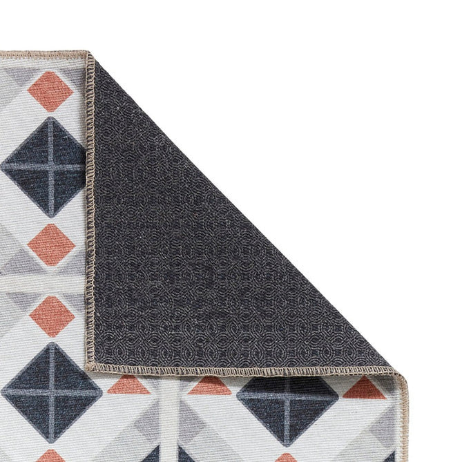 Washable Victoria H1190 Modern Vintage Geometric Diamond Tile Lightweight Printed Polyester Flatweave Grey/Orange Rug-Think Rugs-Rug Love - The Most Loved Rug Store