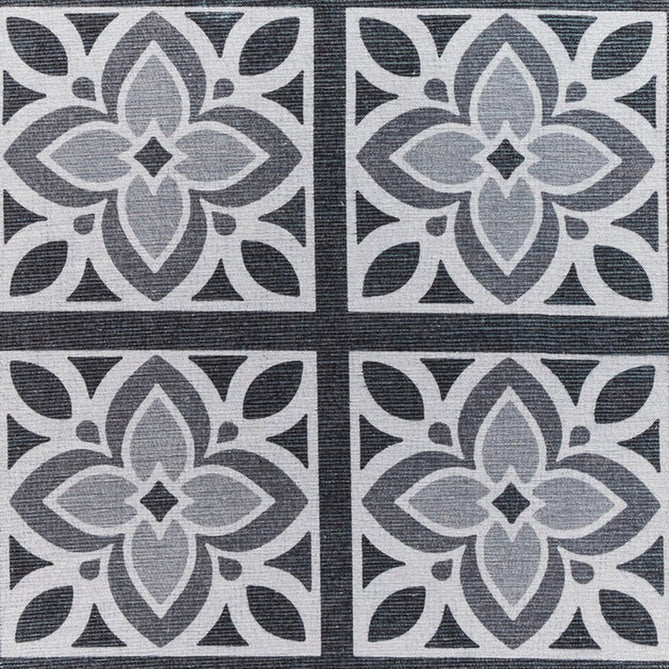 Washable Victoria H1191 Modern Vintage Lotus Floral Tile Mosaic Lightweight Printed Polyester Flatweave Charcoal Grey/Grey Rug-Think Rugs-Rug Love - The Most Loved Rug Store