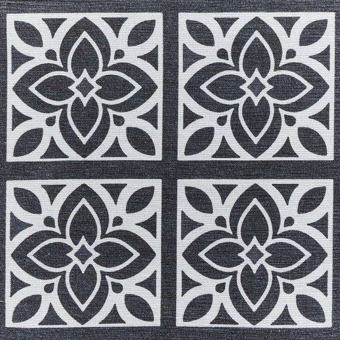 Washable Victoria H1191 Modern Vintage Lotus Floral Tile Mosaic Lightweight Printed Polyester Flatweave Dark Grey Rug-Think Rugs-Rug Love - The Most Loved Rug Store