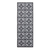Washable Victoria H1191 Modern Vintage Lotus Floral Tile Mosaic Lightweight Printed Polyester Flatweave Dark Grey Rug
